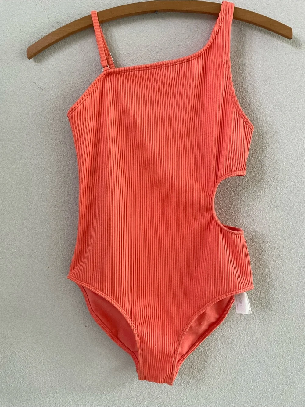Abercrombie Kids Girls Orange Ribbed One Piece Swimsuit Side Cut Out Detail 14